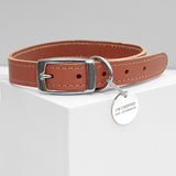 Personalised Classic Brown Leather Dog Collar with Metal Tag - Pet Products at Gift Moments