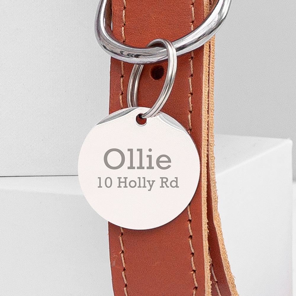 Personalised Classic Brown Leather Dog Collar with Metal Tag - Pet Products at Gift Moments