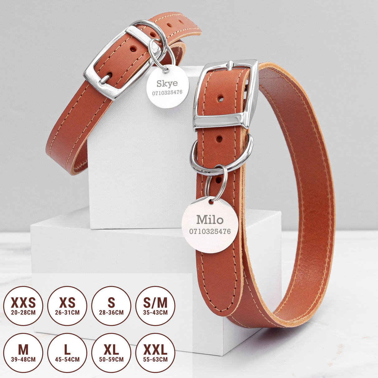 Personalised Classic Brown Leather Dog Collar with Metal Tag - Pet Products at Gift Moments