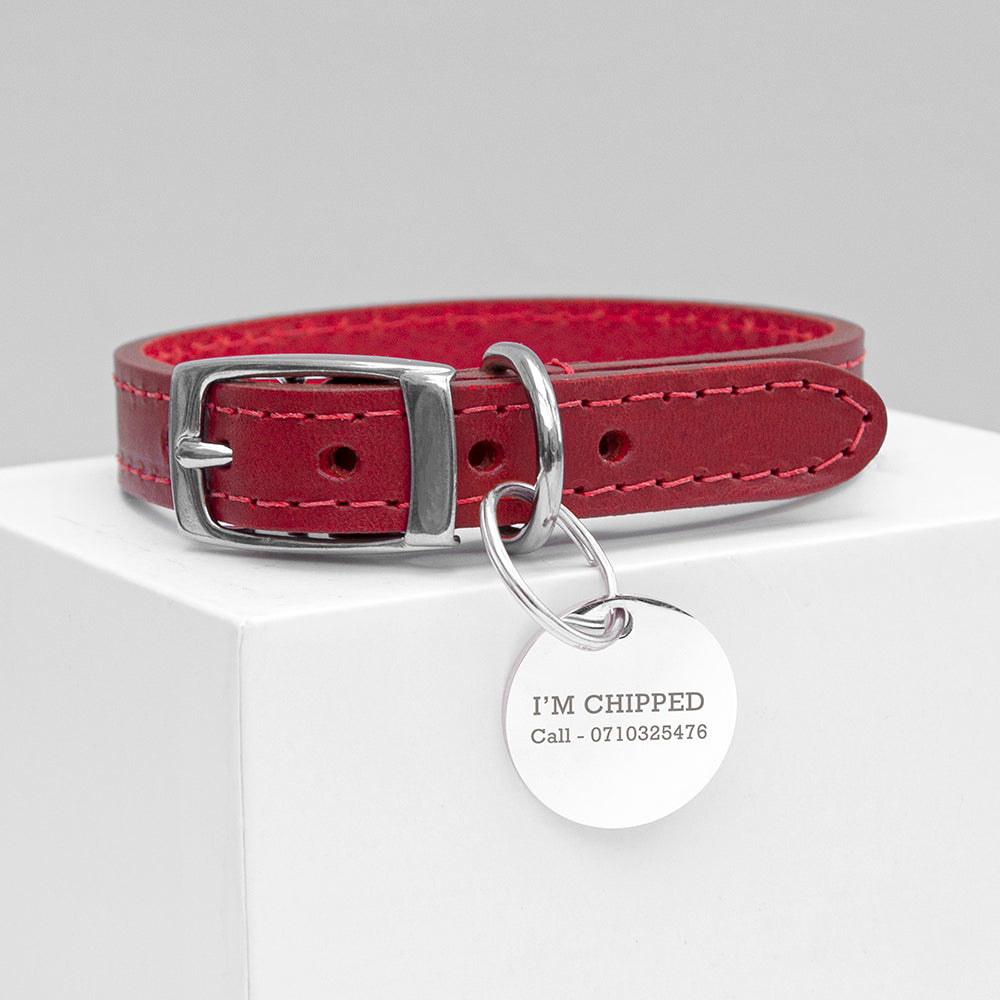 Personalised Classic Red Leather Dog Collar with Tag - Pet Products at Gift Moments