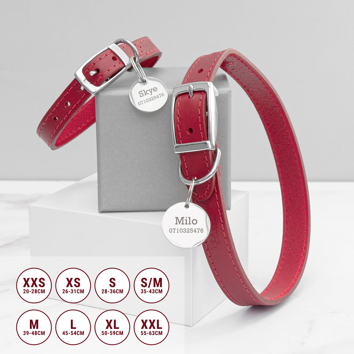 Personalised Classic Red Leather Dog Collar with Tag - Pet Products at Gift Moments