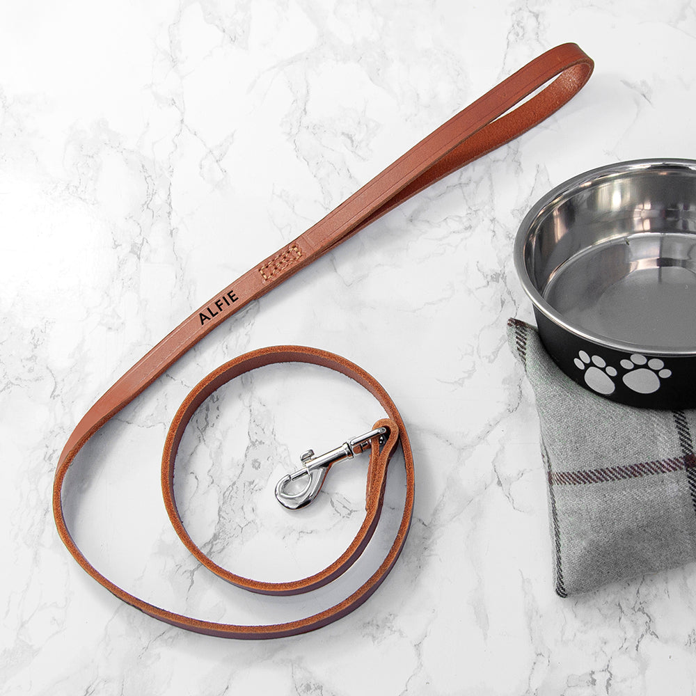 Personalised Classic Brown Leather Dog Leads Large - Pet Products at Gift Moments