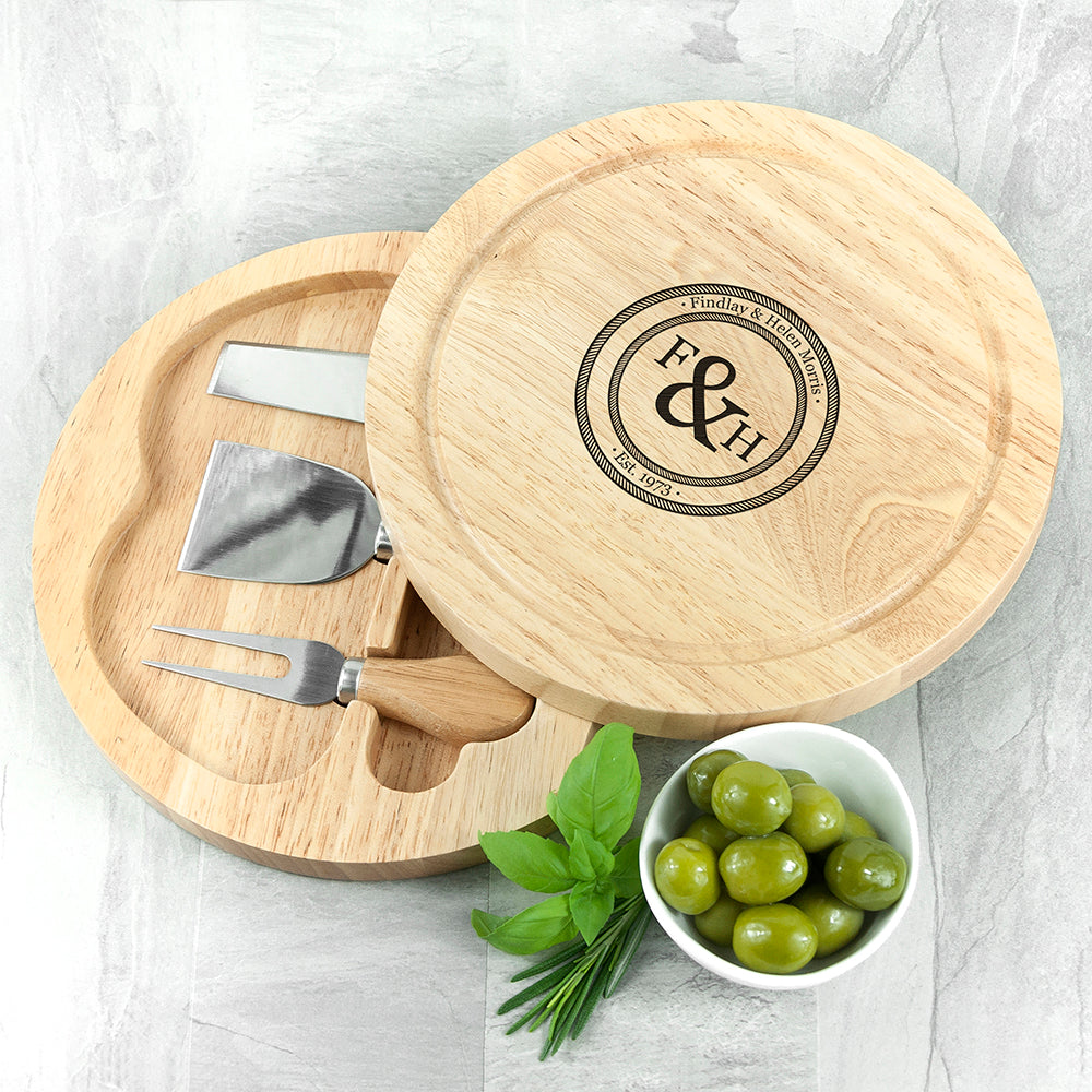 Personalised Monogram Couple Cheese Board Set - Cheese Boards at Gift Moments