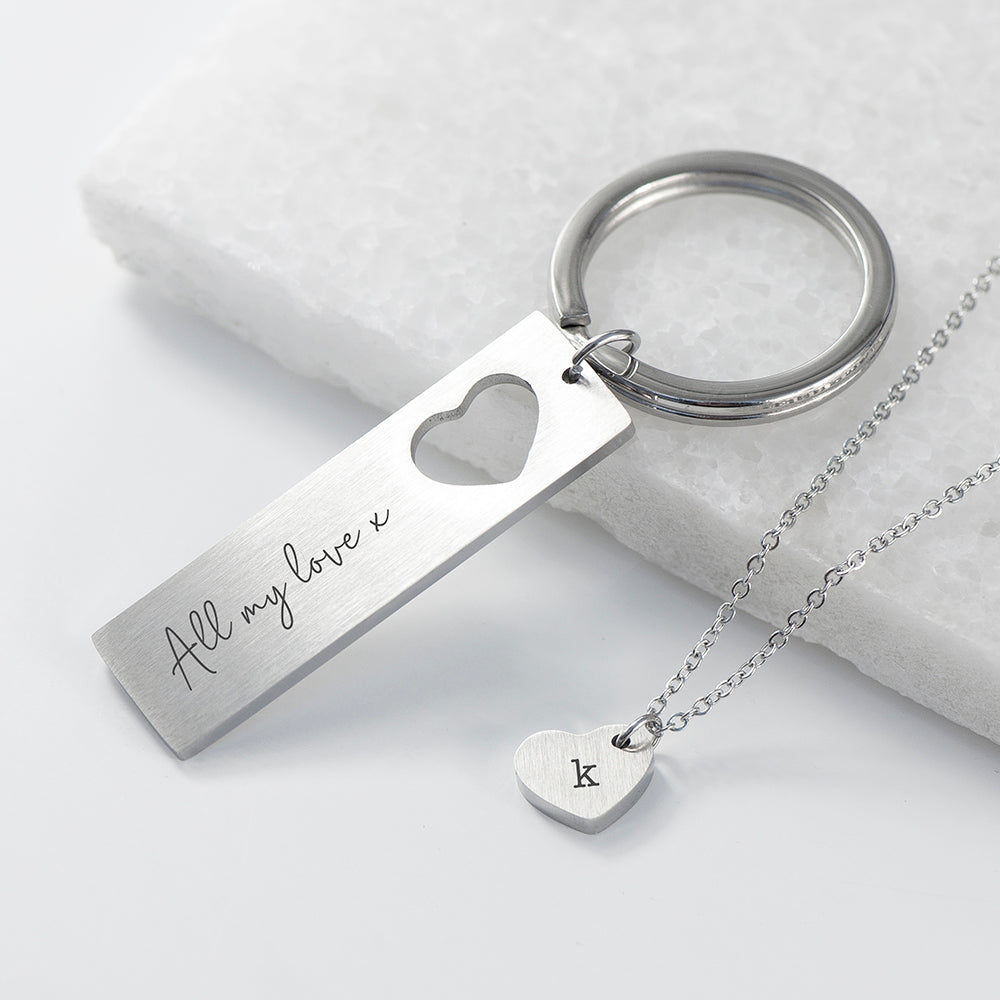 Personalised Love Heart Necklace & Keyring Set - Jewellery at Gift Moments