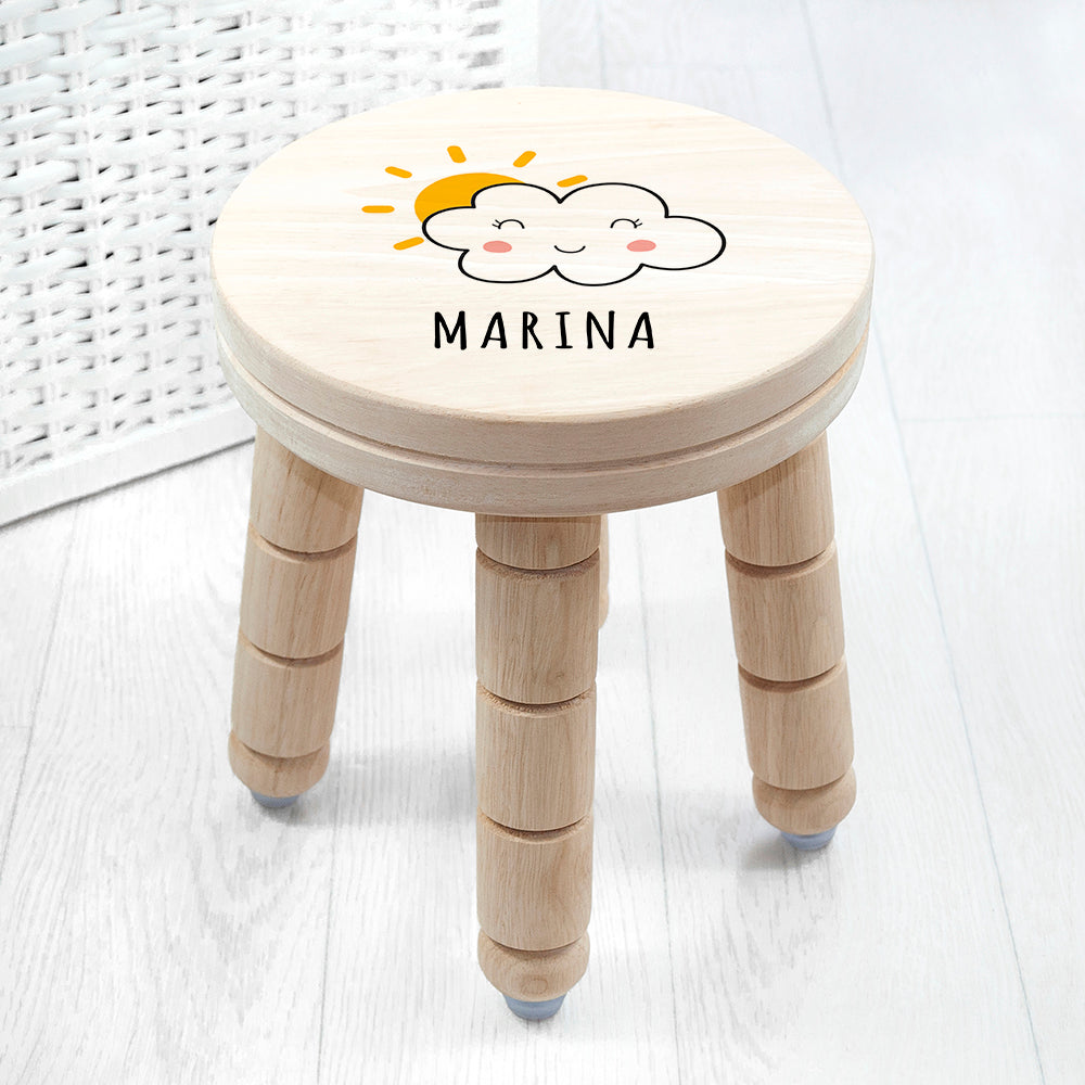 Personalised Smiling Cloud Wooden Stool: 2 - Wooden Stools By Gift Moments