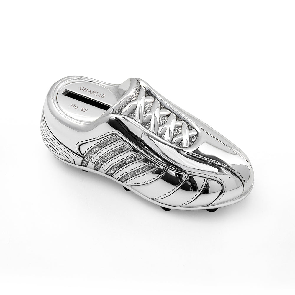 Personalised Silver Plated Football Boot Money Box - Money Boxes at Gift Moments