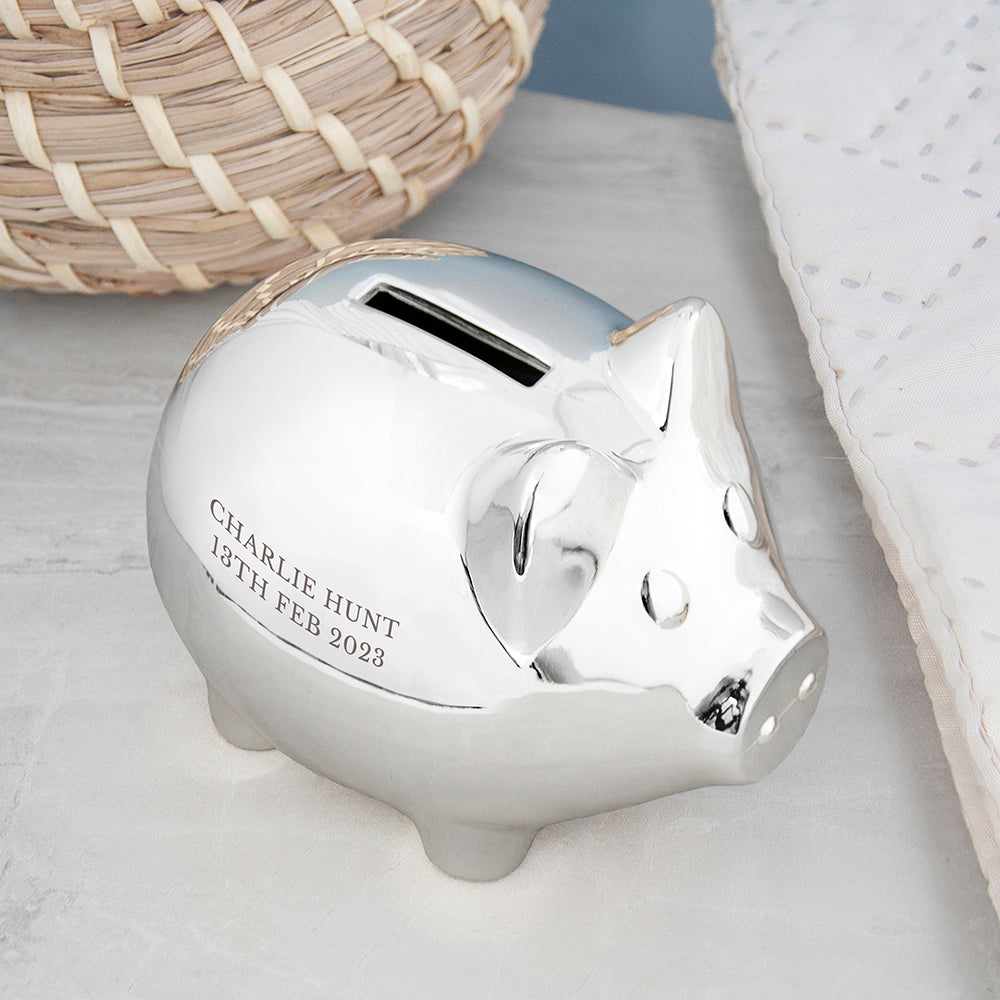 Personalised Silver Plated Piggy Bank - Money Boxes at Gift Moments