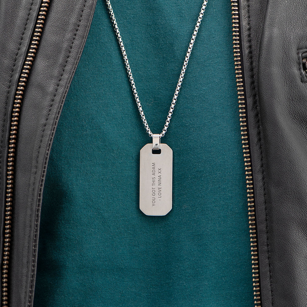 Luxury Personalised Silver Men’s Dog Tag Necklace: 6 - Necklaces By Gift Moments