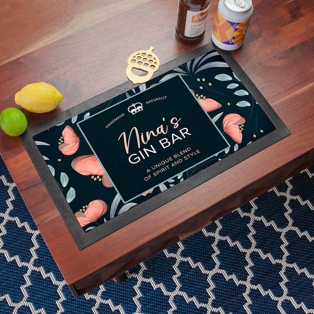 Personalised Blooming Gin Bar Mat: 2 - Barware By Gift Moments