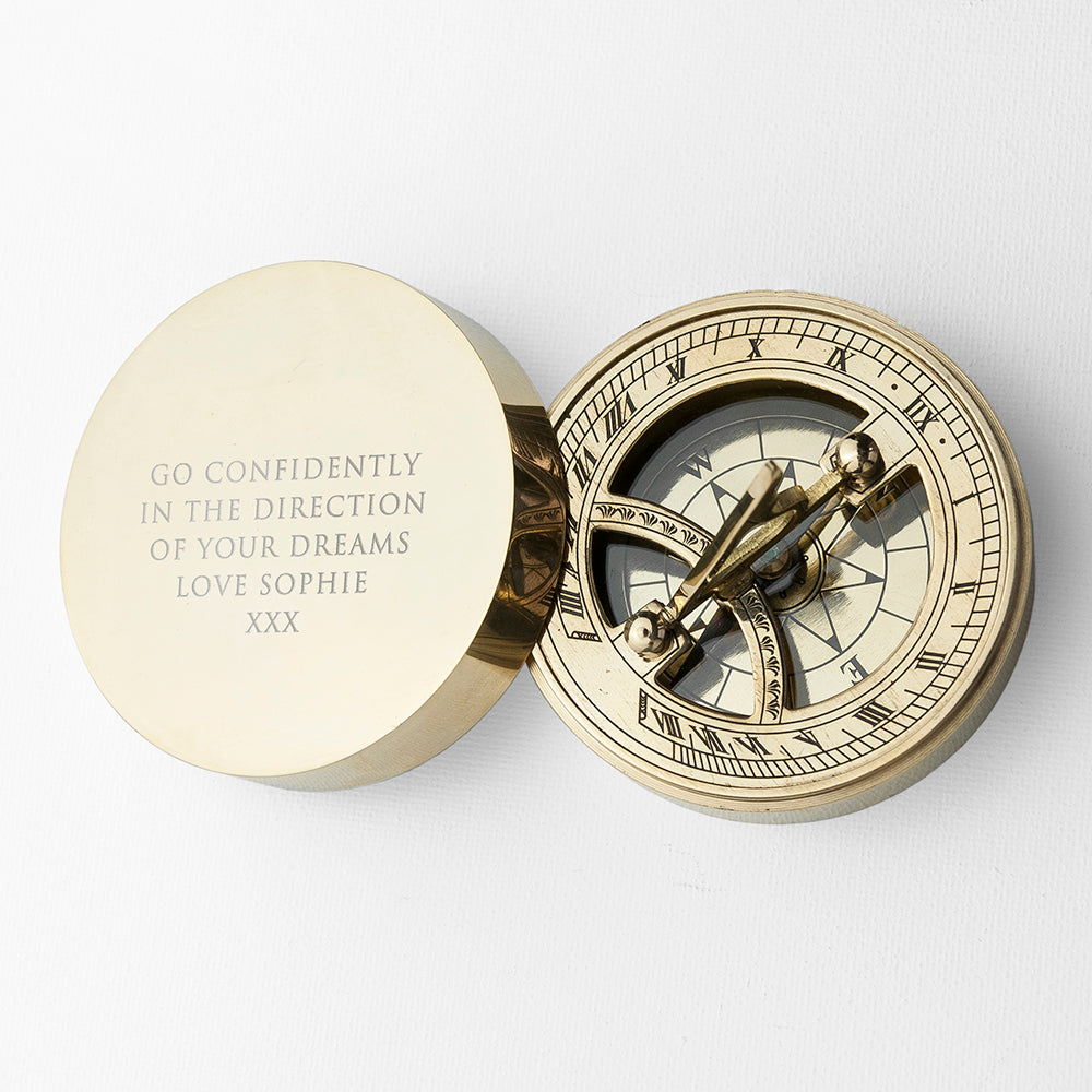 Personalised Adventurer's Brass Sundial and Compass - Compasses at Gift Moments