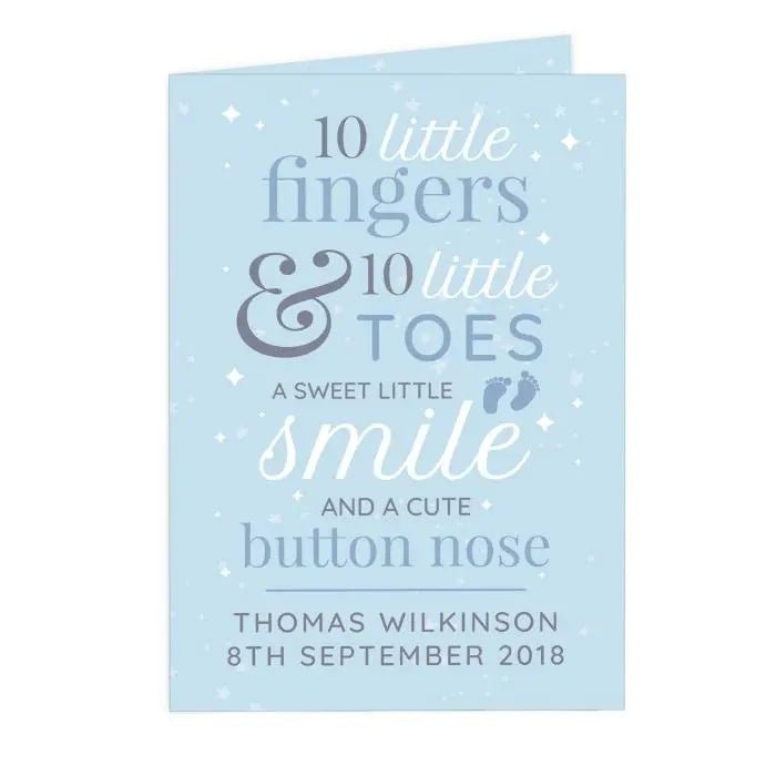 Personalised Blue Baby Card ’10 Little Fingers’: 2 - Greeting Cards By Gift Moments