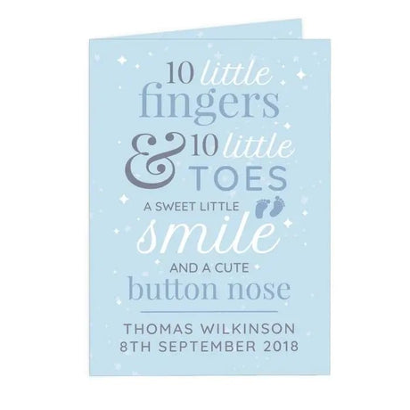 Personalised Blue Baby Card ’10 Little Fingers’: 2 - Greeting Cards By Gift Moments