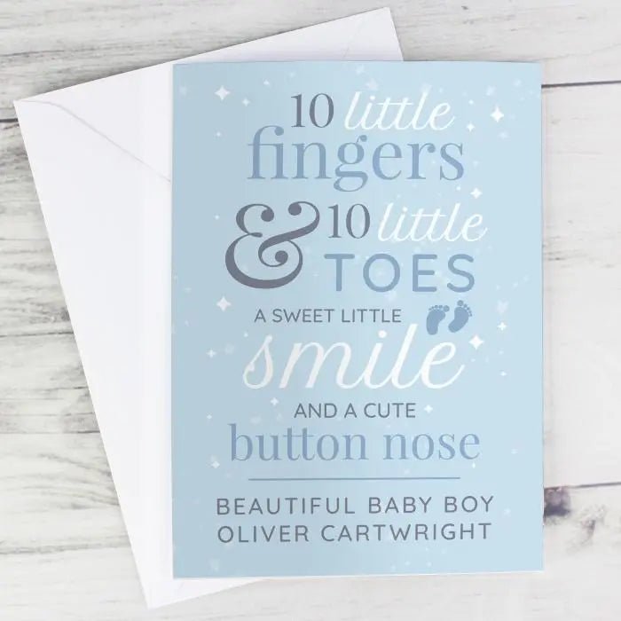 Personalised Blue Baby Card ’10 Little Fingers’: 1 - Greeting Cards By Gift Moments