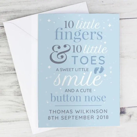 Personalised Blue Baby Card ’10 Little Fingers’: 6 - Greeting Cards By Gift Moments