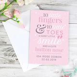 Personalised Pink Baby Card - 10 Little Fingers: 1 - Greeting Cards By Gift Moments