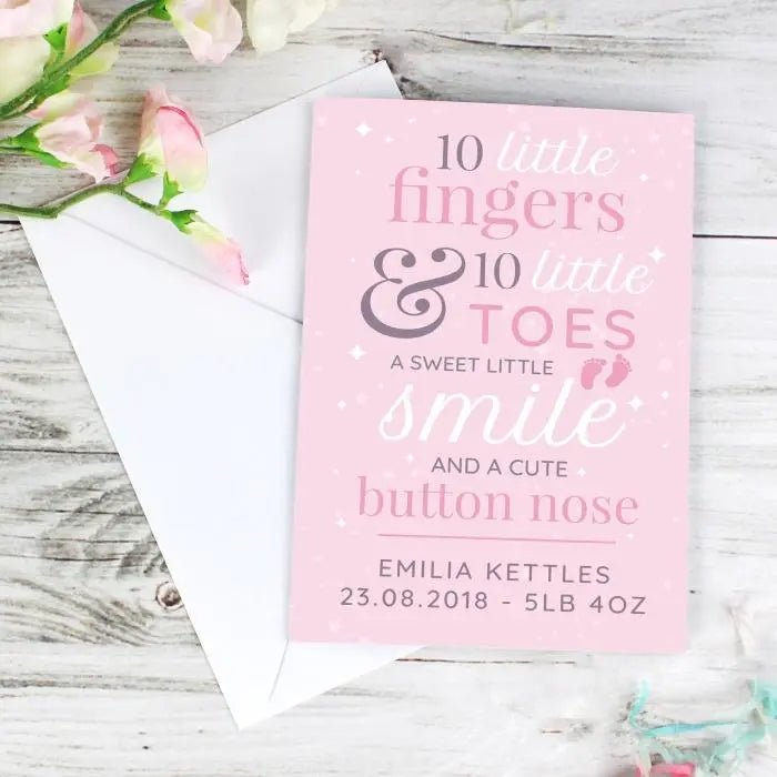 Personalised Pink Baby Card - 10 Little Fingers: 4 - Greeting Cards By Gift Moments