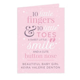 Personalised Pink Baby Card - 10 Little Fingers: 2 - Greeting Cards By Gift Moments