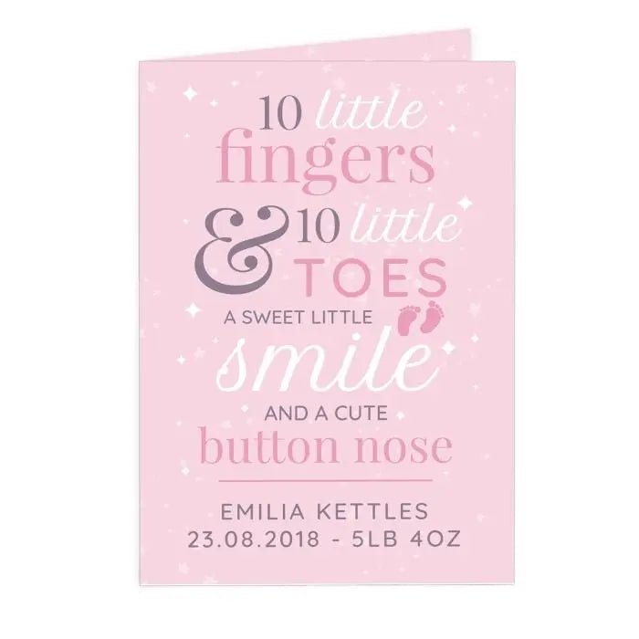 Personalised Pink Baby Card - 10 Little Fingers: 5 - Greeting Cards By Gift Moments