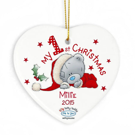 Personalised 1st Christmas Ceramic Heart Decoration: 2 - Christmas Decorations