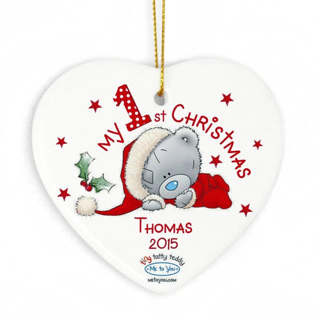 Personalised 1st Christmas Ceramic Heart Decoration: 3 - Christmas Decorations