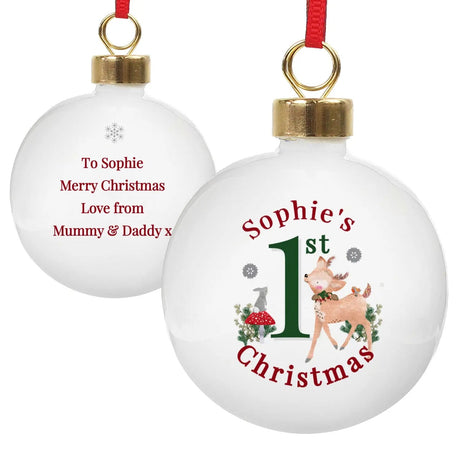 Personalised 1st Christmas Fawn Bauble: 2 - Christmas Baubles By Gift Moments