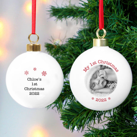 Personalised 1st Christmas Photo Bauble: 2 - Christmas Baubles By Gift Moments