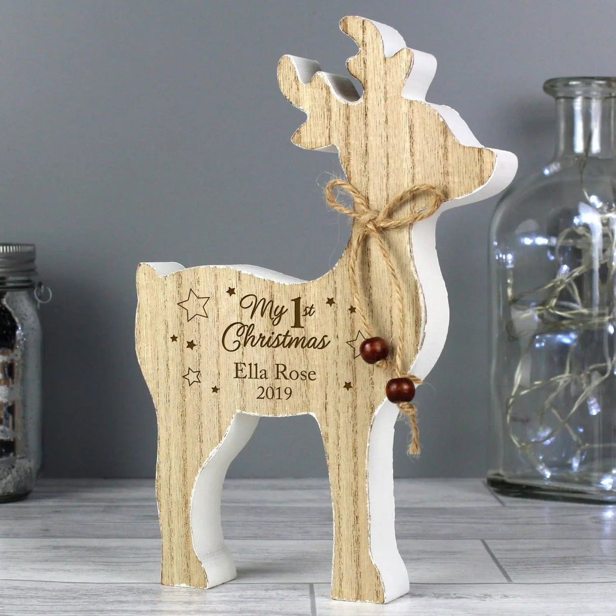 Personalised 1st Christmas Wooden Reindeer Decoration: 2 - Christmas Decorations By Gift Moments