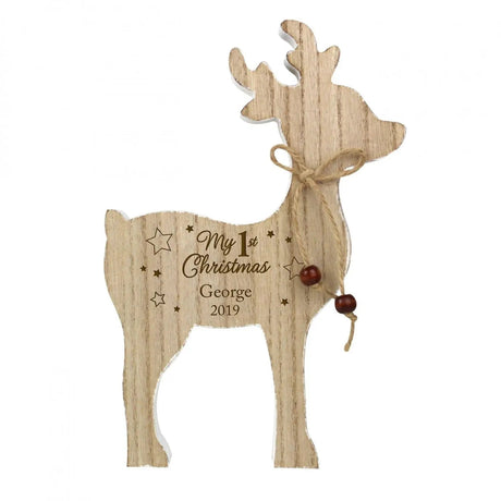 Personalised 1st Christmas Wooden Reindeer Decoration: 3 - Christmas Decorations By Gift Moments