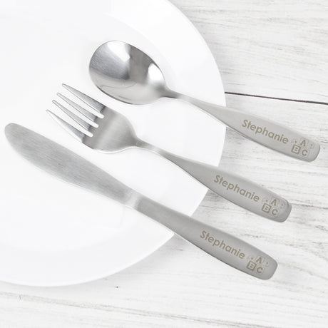 Personalised Children’s 3 Piece Cutlery Set: 8 - ABC - Cutlery Sets By Gift Moments