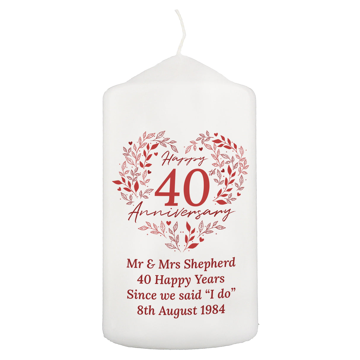 Personalised 40th Ruby Anniversary Pillar Candle: 5 - Candles By Gift Moments