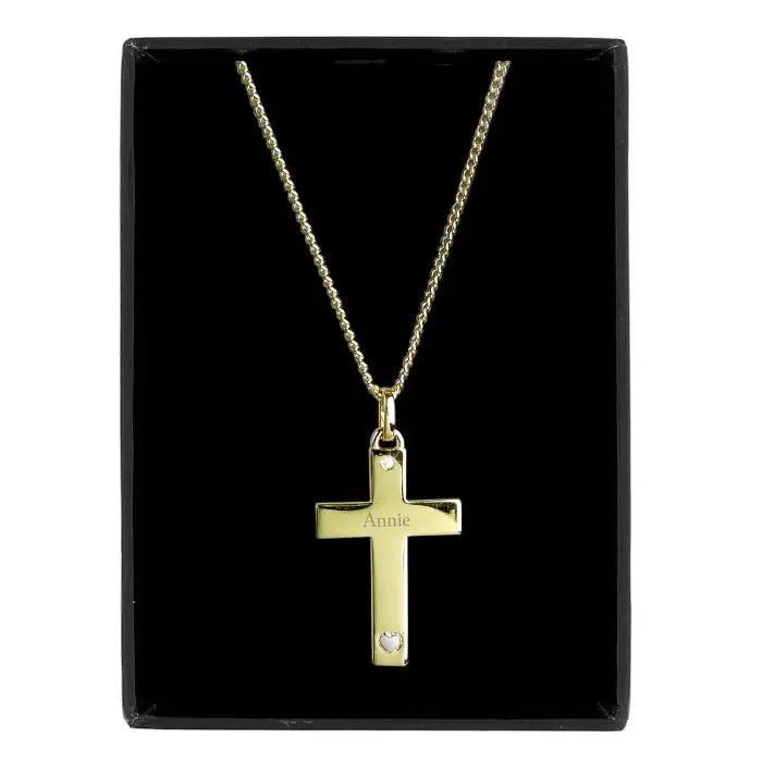 Personalised 9ct Gold Cross Necklace with Heart: 4 - Necklaces By Gift Moments