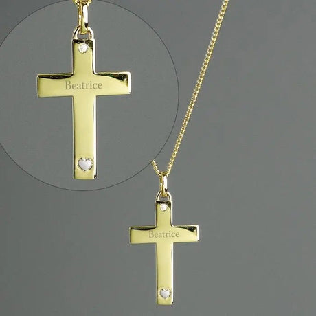 Personalised 9ct Gold Cross Necklace with Heart: 2 - Necklaces By Gift Moments