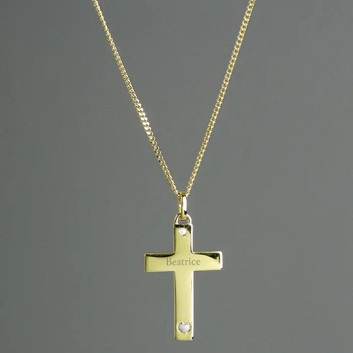 Personalised 9ct Gold Cross Necklace with Heart: 1 - Necklaces By Gift Moments