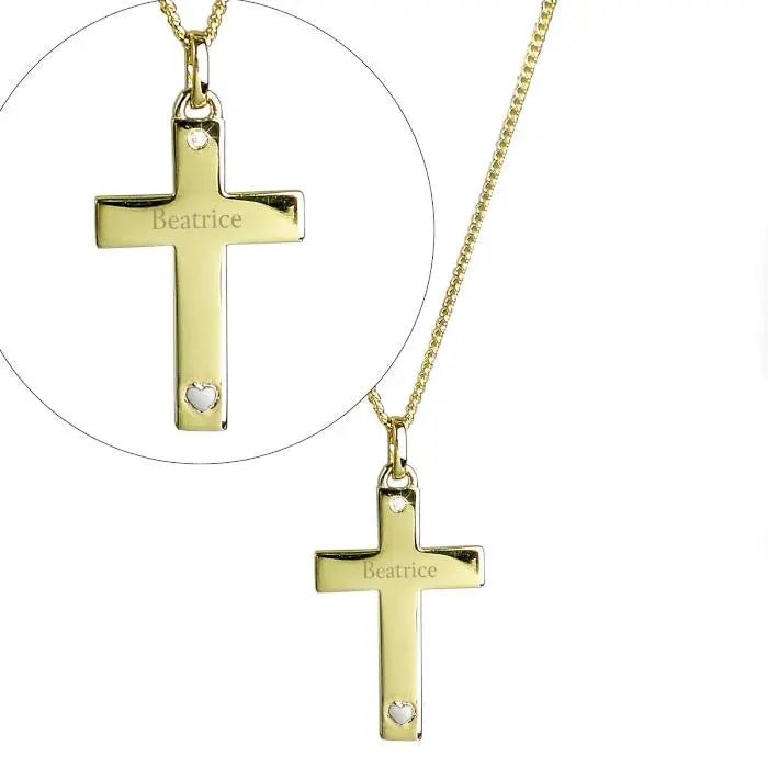 Personalised 9ct Gold Cross Necklace with Heart: 5 - Necklaces By Gift Moments