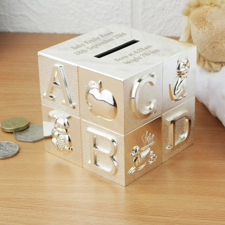 Personalised Silver ABC Money Box: 1 - Money Boxes By Gift Moments