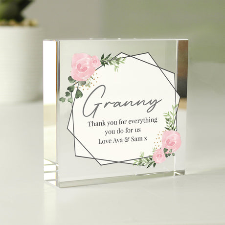 Personalised Abstract Rose Crystal Keepsake: 1 - Crystal Tokens By Gift Moments