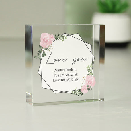 Personalised Abstract Rose Crystal Keepsake: 4 - Crystal Tokens By Gift Moments