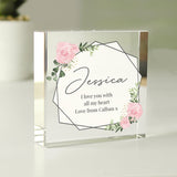 Personalised Abstract Rose Crystal Keepsake: 3 - Crystal Tokens By Gift Moments