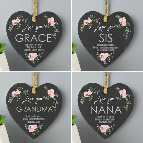 Personalised Slate Heart Decoration with Rose Design: 2 - Decorations By Gift Moments