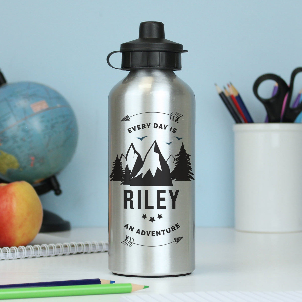 Personalised Adventure Silver Drink Bottle: 2 - Kids Bottles By Gift Moments