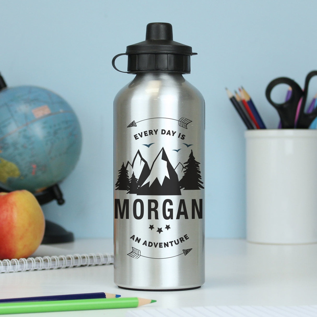 Personalised Adventure Silver Drink Bottle: 4 - Kids Bottles By Gift Moments