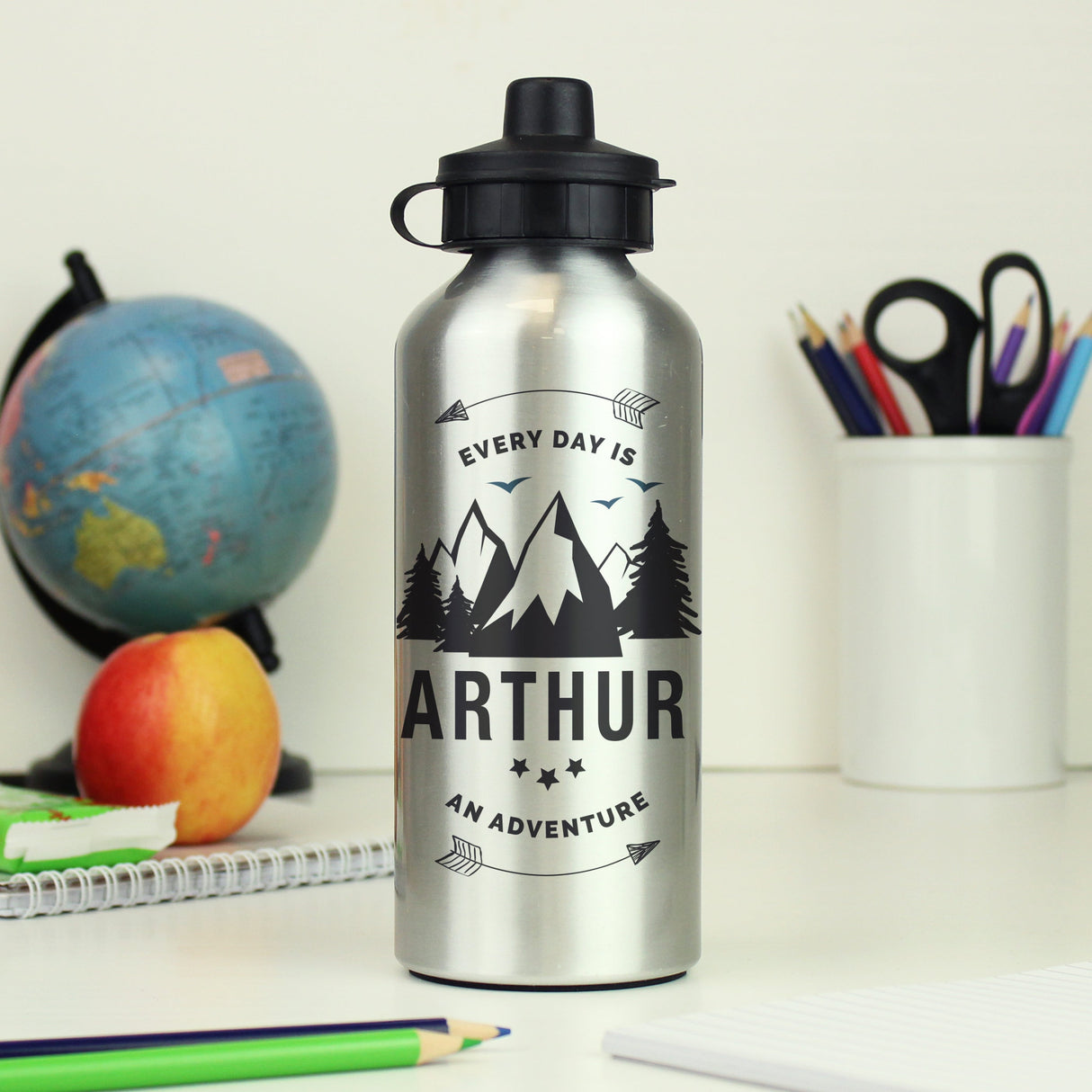 Personalised Adventure Silver Drink Bottle: 1 - Kids Bottles By Gift Moments