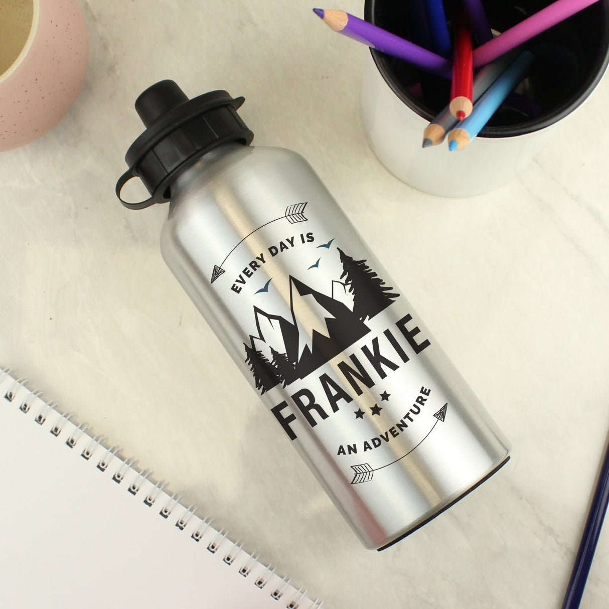 Personalised Adventure Silver Drink Bottle: 3 - Kids Bottles By Gift Moments