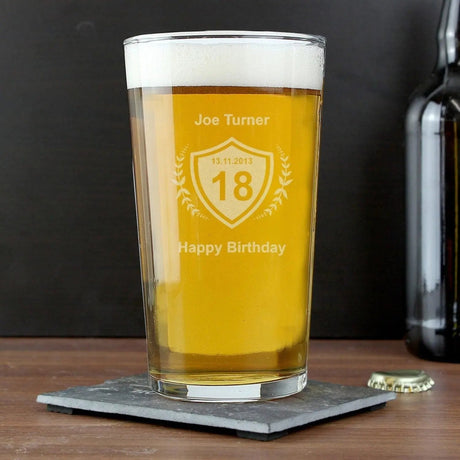 Personalised Age Crest Pint Glass Gift: 1 - Beer Glasses By Gift Moments