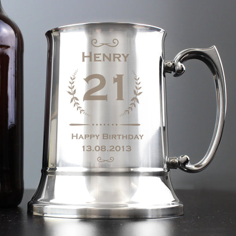 Personalised Stainless Steel Tankard with Age Crest: 1 - Tankards By Gift Moments