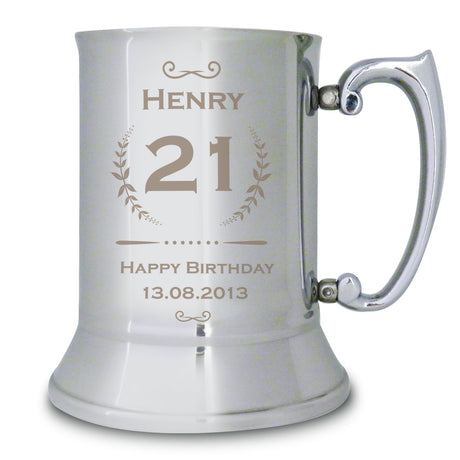 Personalised Stainless Steel Tankard with Age Crest: 2 - Tankards By Gift Moments