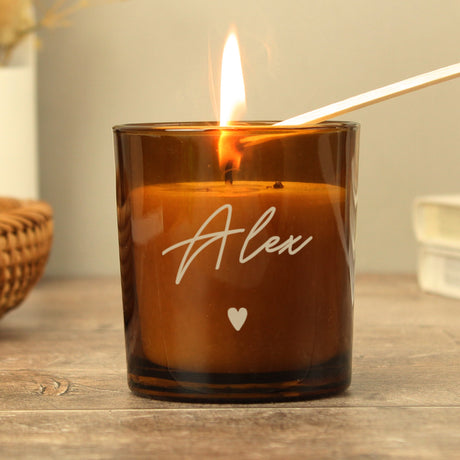 Personalised Vanilla Scented Amber Glass Candle: 3 - Candles By Gift Moments