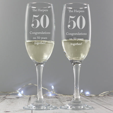 Personalised Anniversary Flute Glasses Pair: 5 - Champagne Flutes By Gift Moments