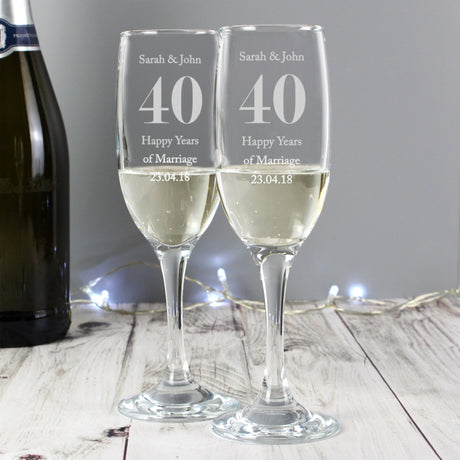 Personalised Anniversary Flute Glasses Pair: 3 - Champagne Flutes By Gift Moments