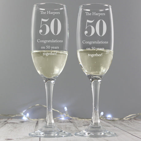 Personalised Anniversary Flute Glasses Pair: 2 - Champagne Flutes By Gift Moments